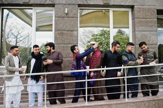 Group of pakistani man wearing traditional clothes salwar kameez or kurta. photo