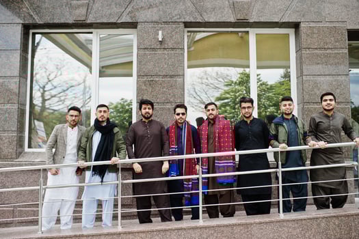Group of pakistani man wearing traditional clothes salwar kameez or kurta. photo