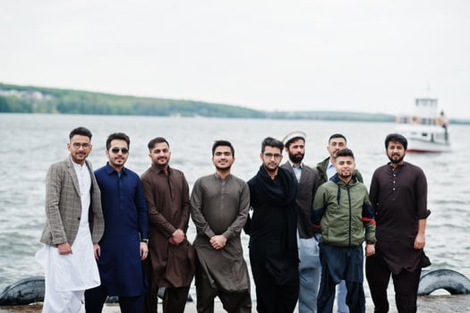 Group of pakistani man wearing traditional clothes salwar kameez or kurta. photo