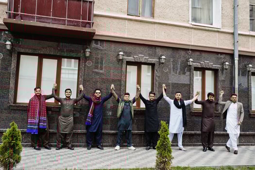 Group of pakistani man wearing traditional clothes salwar kameez or kurta. photo