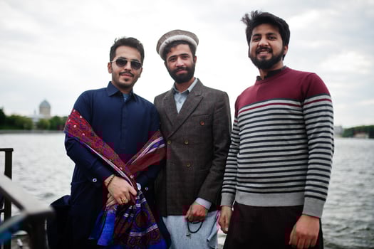 Group of pakistani man wearing traditional clothes salwar kameez or kurta. photo