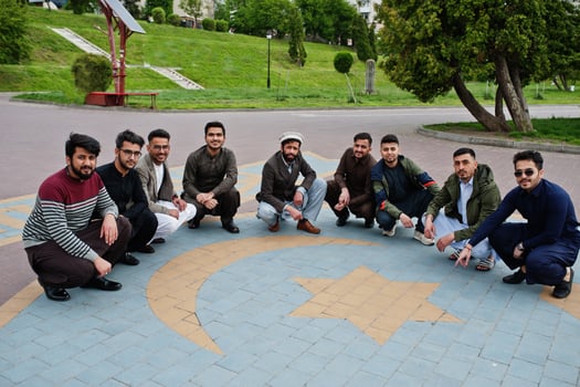 Group of pakistani man wearing traditional clothes salwar kameez or kurta. photo