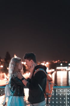 Couple in the background of the Tbilisi. photo
