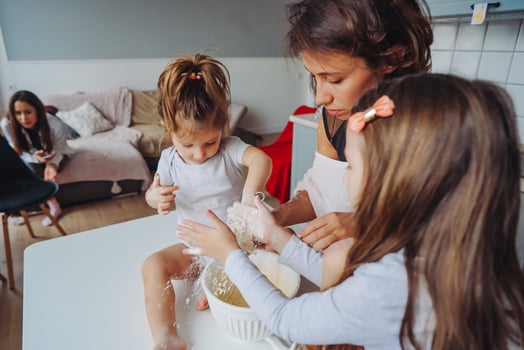 Happy family cook together in the kitchen photo