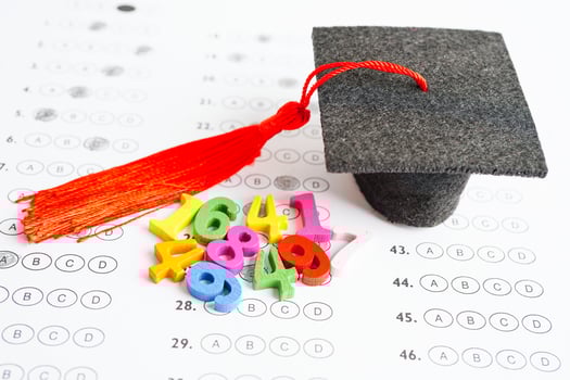 Math number with graduation gap hat on answer sheet test choice for learning Mathematic, education math concept. photo