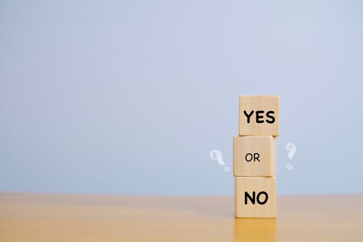 think yes or no Business options for difficult situations and question mark deciding. photo
