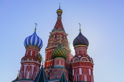 St Basil's cathedral on Red Square in Moscow. Domes the cathedral lit by the sun photo