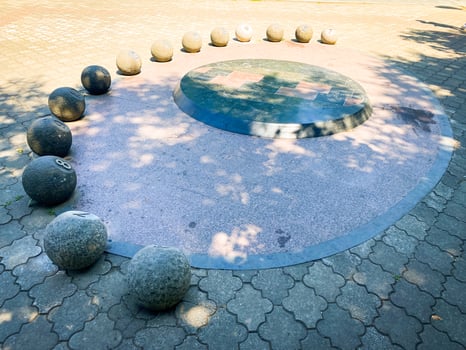 Batumi, Georgia, 2022 - sundial unique design clock in park in street photo