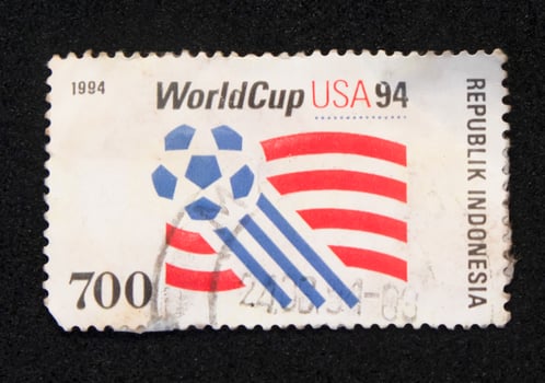 Sidoarjo, Jawa timur, Indonesia, 2022 - Stamp collection philately with the theme of the World Cup USA 94 illustration image photo
