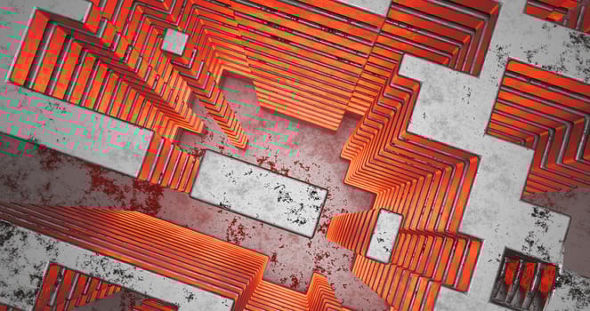 abstract background using a pattern of overlapping cubes with glowing red color and a white-black textured texture, 3D rendering, and 4K size photo
