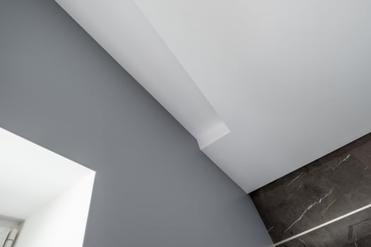 Detail of corner ceiling with intricate crown molding. photo