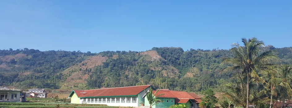A green building under the hill. photo