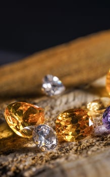 Natural Sapphire gemstone, Jewel or gems on black shine color, Collection of many different natural gemstones amethyst, photo