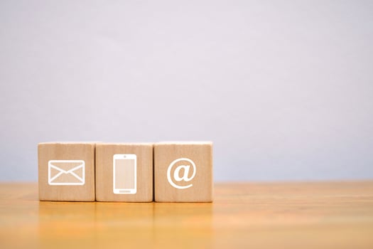 Block symbols, telephone, email, address or email to contact, marketing ideas. photo