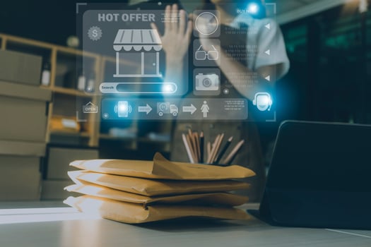 Attractive Asian SME business woman working at home office. online shopping concept photo