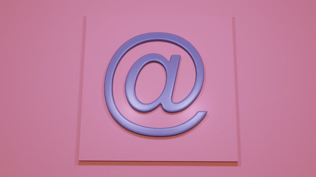 E-mail sign in 3D space, on square podium, view from above. photo
