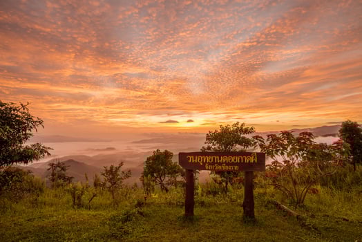 The beautiful sunrise view from Doi Kart Phee the mountains in Chiangrai province of Thailand. photo