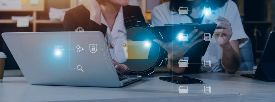 Document Management System , online documentation database and process automation to efficiently manage files, knowledge and documentation in enterprise with ERP. Corporate business technology. photo
