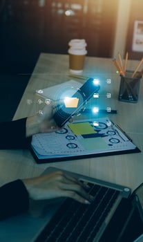 Document Management System , online documentation database and process automation to efficiently manage files, knowledge and documentation in enterprise with ERP. Corporate business technology. photo