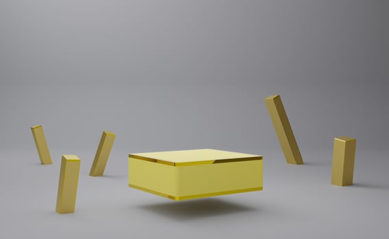 podium empty with yellow heart shapes in gray composition for modern stage display and minimalist mockup ,abstract showcase background ,Concept 3d illustration or 3d render photo