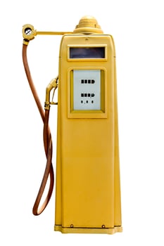 retro yellow petrol gasoline pump isolated in white background,clipping path photo