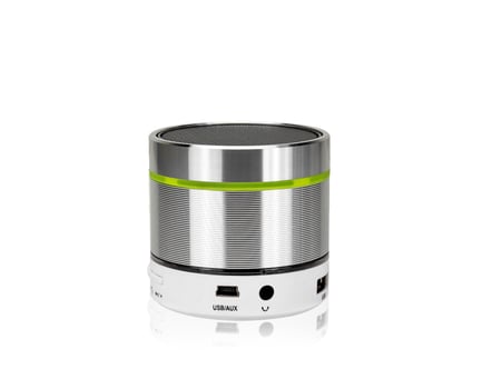 silver bluetooth speaker isolated on white background,clipping path photo