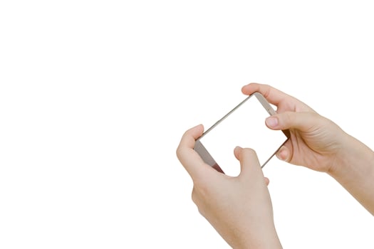 Woman using mobile smart phone isolated on white background,clipping path photo