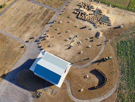 Large Group of British Lamb and Sheep at Farms, Drone's High Angle View at Bedfordshire England photo