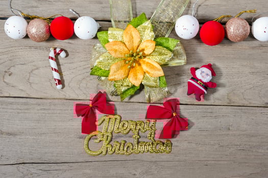 Christmas background with Santa Claus doll and decorations photo
