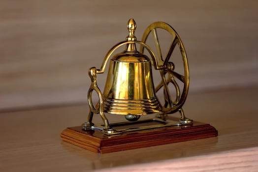 Office Brass Table Bell With Wooden Base photo