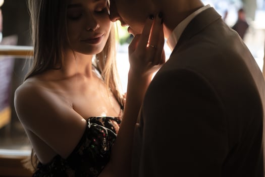 Young couple posing at the camera photo