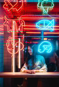 Beautiful girl in a window cafe photo