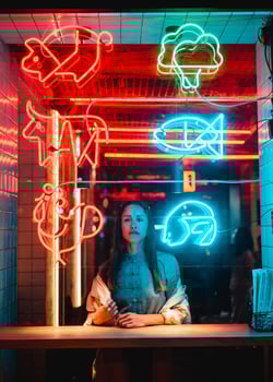 Beautiful girl in a window cafe photo