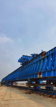This is the steel structure of a launcher gantry that will be used for erection precast concrete I Girder. photo