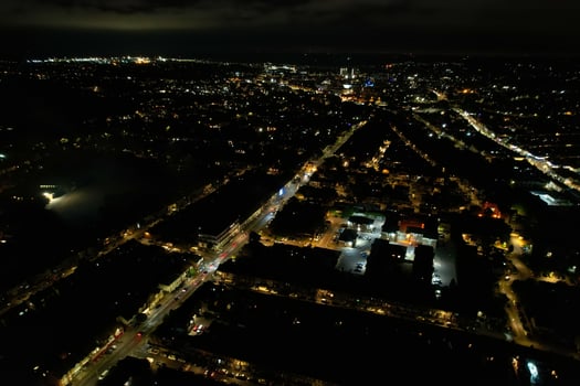 Beautiful Aerial View of British Town at Night photo