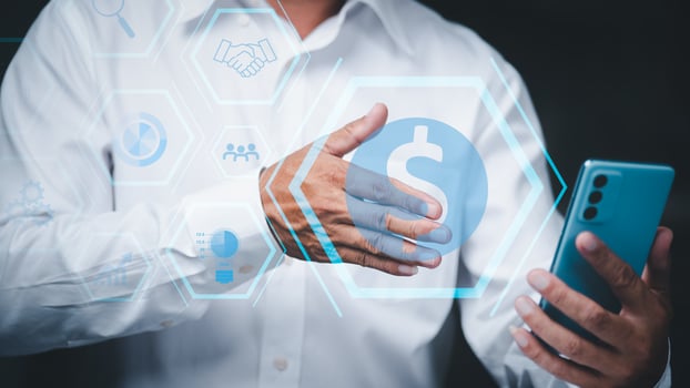 Entrepreneurs show success by asking for a handshake through a phone screen, venture capital and financing ideas, strategic cooperation to plan teamwork. photo