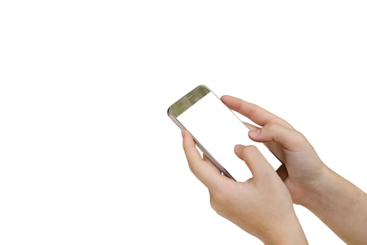 Woman using mobile smart phone isolated on white background,clipping path photo