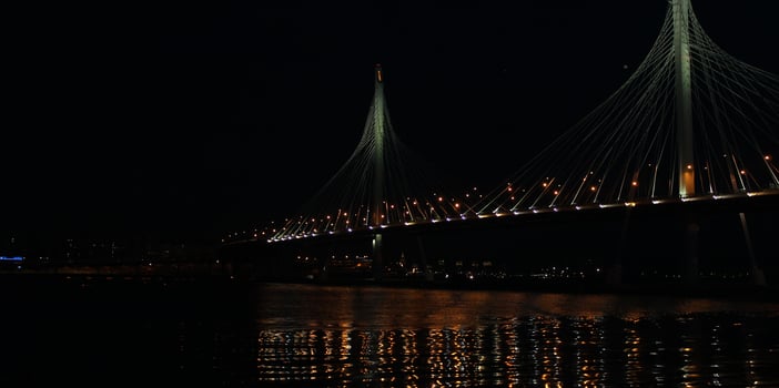 Beautiful night view with lights bridge of Sankt Petersburg Russia photo