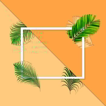 Green palm leaves pattern for nature concept,tropical leaf on orange paper background photo
