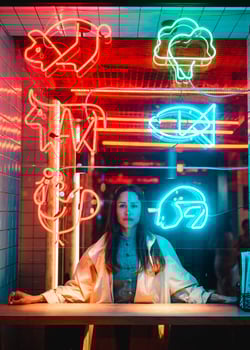 Beautiful girl in a window cafe photo