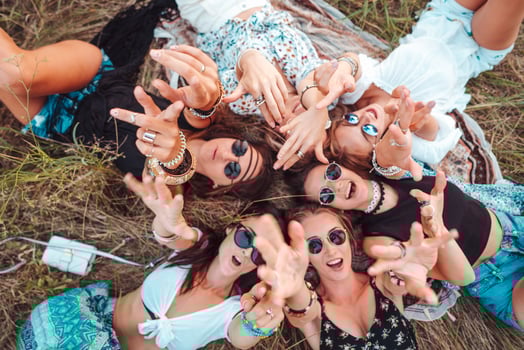 Six girls lie on the grass photo