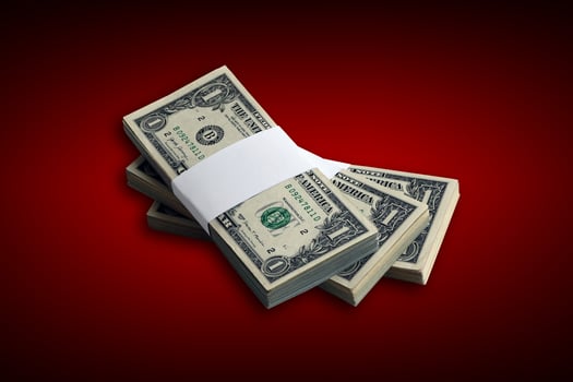 Bundle of US dollar bills isolated on white. Pack of american money with high resolution on perfect white background photo