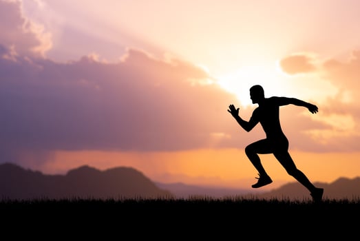 people jogging in the meadow in the evening photo