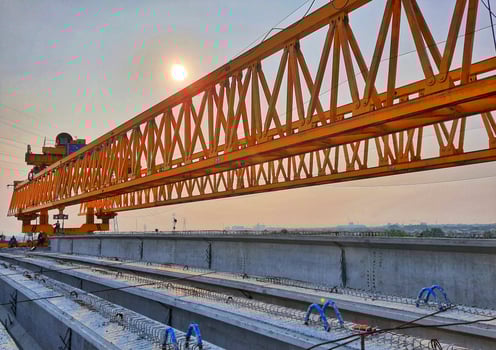 This is the steel structure of a launcher gantry that will be used for erection precast concrete I Girder PCI Girder. photo