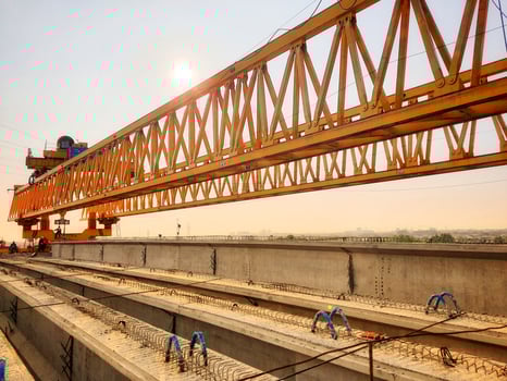 This is the steel structure of a launcher gantry that will be used for erection precast concrete I Girder PCI Girder. photo