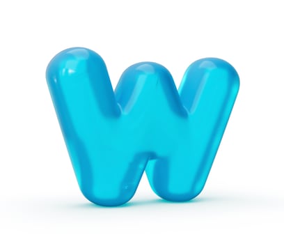 Letter w made of Aqua blue jelly liquid. 3d alphabet small letters 3d illustration photo