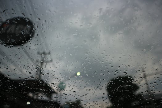 Blurred image of a raindrops on the windshield. photo