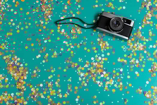 Background of confetti with elements related to the carnival and summer photo