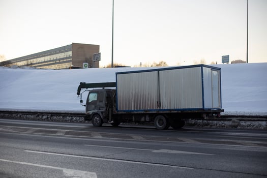 Truck carries container. Transport on road. photo