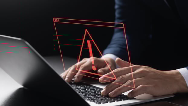 Protection against personal data hacking, exclamation mark Computer virus detected warning, Cybercrime protection. photo